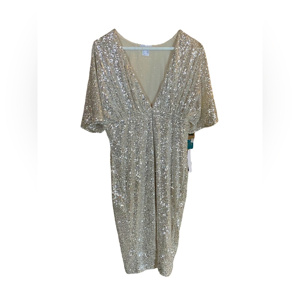 VENUS gold sequined short sleeved dress SZ L